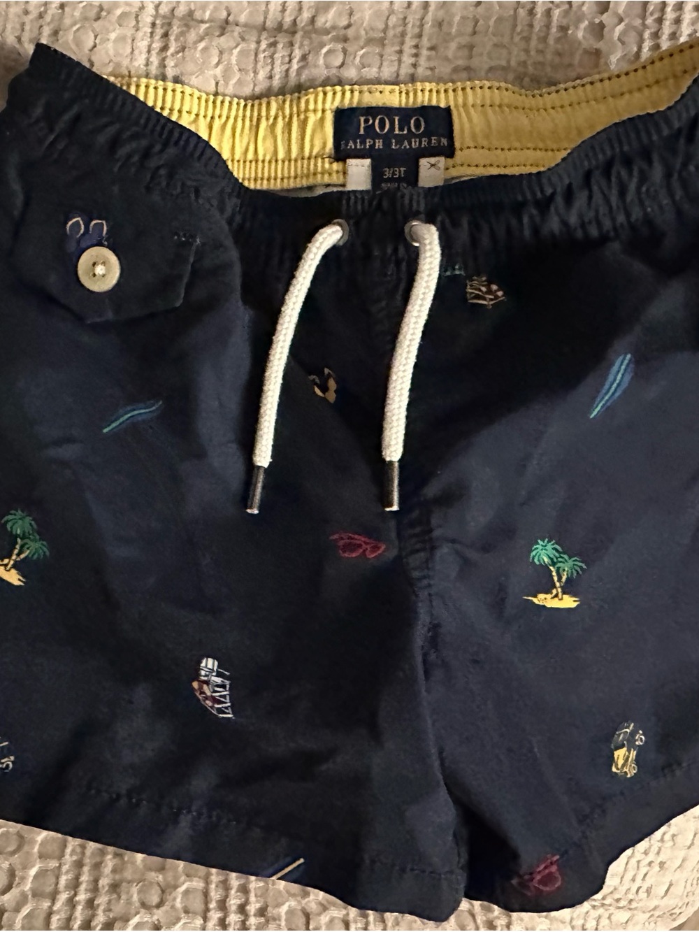 🐎Polo Ralph Lauren Navy Swim Trunks with Tropical Embroidery
